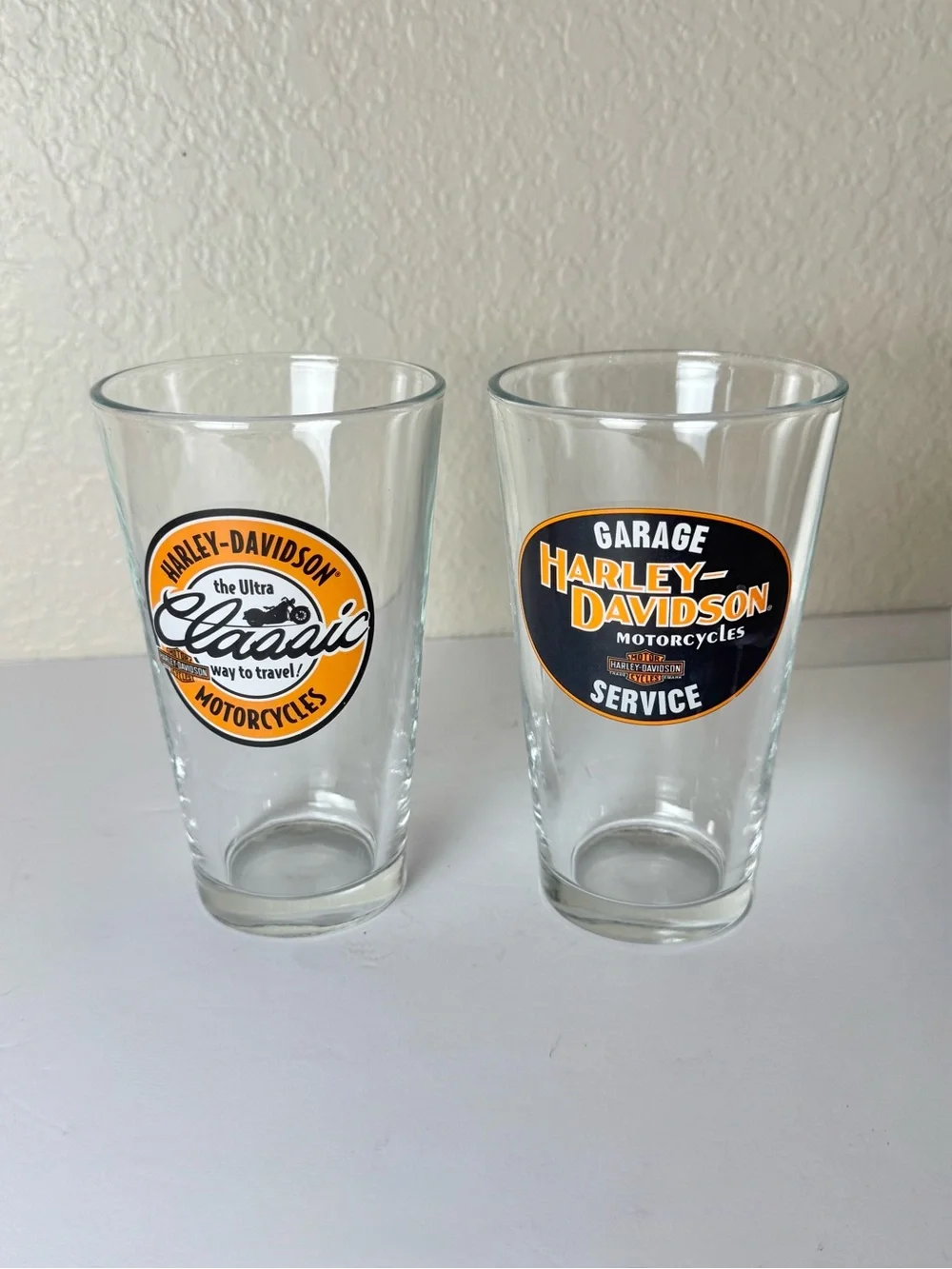 Harley-Davidson Black & Orange Garage Logo Pint Glasses - Set of 2